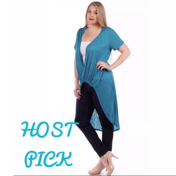 Cascading Long Twist Front Cardigan Duster Top 1X - Picture 4 of 4